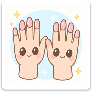 pink cute press on nails on cute hands, kawaii style, soft colors, adorable details sticker