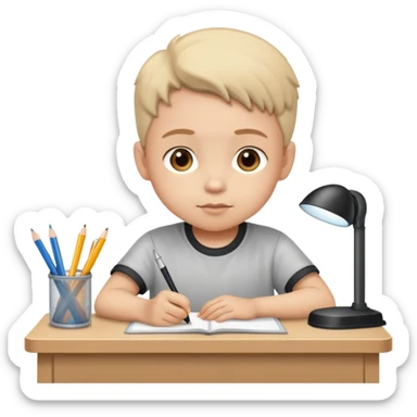 child sitting at a desk, focused and studious sticker