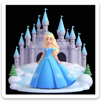girls in a  snow princess dress, snow castle background sticker