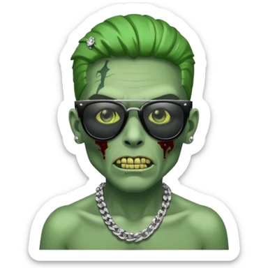 Zombie verde con lentes negros de sol y cadena de diamantes  sticker