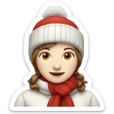 Pretty female snowman with brown hair and pale skin in red hat and red scarf sticker