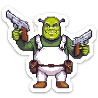 Shrek holding two glocks sticker