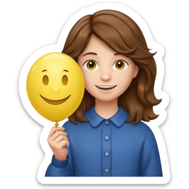 Teen wavy brown hair, with smiley-face balloon sticker