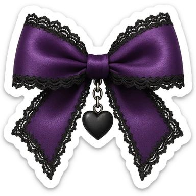 Purple gothic bow with black lace trim and heart charm, remove background sticker