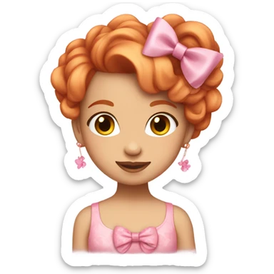 Coquette girl with pink flower top and a pink bow in her ginger hair  sticker