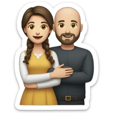 brunette girl (hair mid length) and bald guy with beard, golding hands together sticker