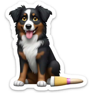 Small black australian shepherd dog with paintbrush  sticker