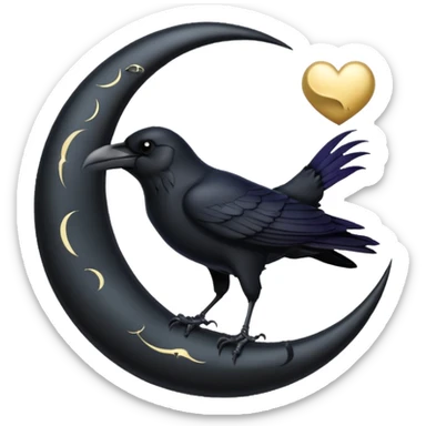 realistic black heart with a raven and moon, dark romance sticker