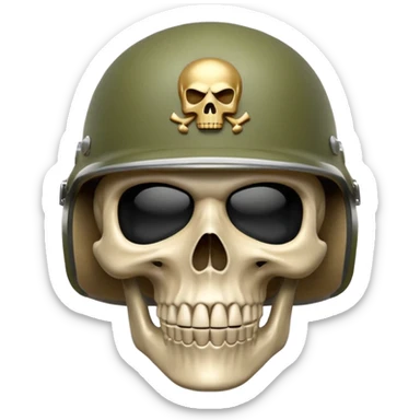 A bold emoji-style skull white with a hand no icon on helmet sushing wearing a realistic army helmet, . Clean vector style, high contrast, centered composition, modern emoji aesthetic, detailed helmet texture, confident and intense expression, 3D glossy finish, high resolution , no body , sticker