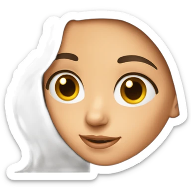 brunette girl with a very big left ear sticker