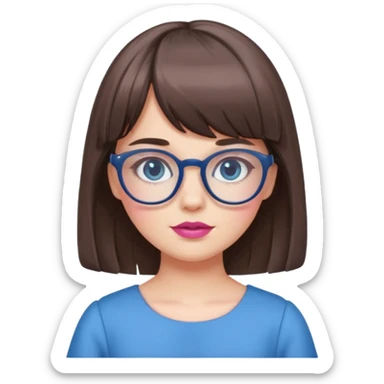 Cute white girl has bang and glasses wear pink make up and dress all blue sticker