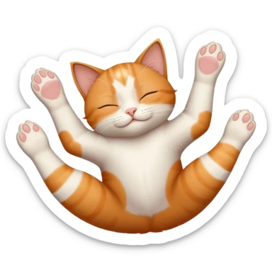 ginger and white small cat eyes closed lying down upside down with paws stretched out in different directions sticker