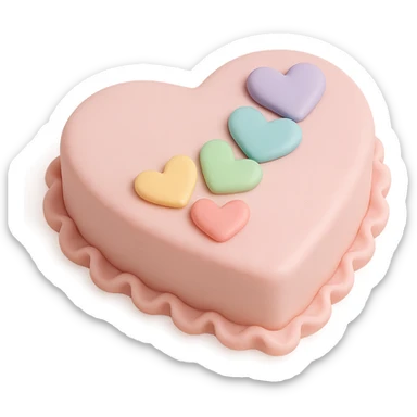 heart-shaped fondant cake with rainbow fondant hearts sticker