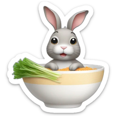 Rabbit holding a tuna fish rice bowl sticker