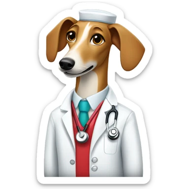 Red fawn greyhound wearing a doctors coat and stethoscope  sticker
