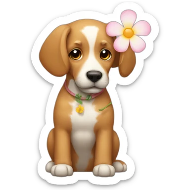 Dog with a flower instead of a tail sticker