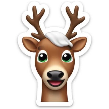 a tap dancing reindeer with makeup on sticker