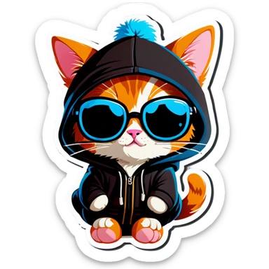 Cat with sunglasses and hoodie cute sticker