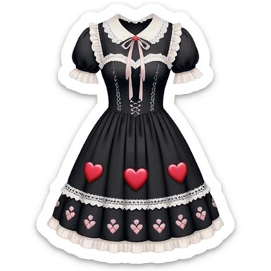 A beautiful Lolita dress with laces, cross-stitches, dark gothic color palette theme, strings, heart patterns textile, beautiful, aesthetic clothing sticker