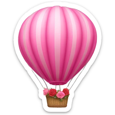 Pink hot air balloon with roses & hearts sticker