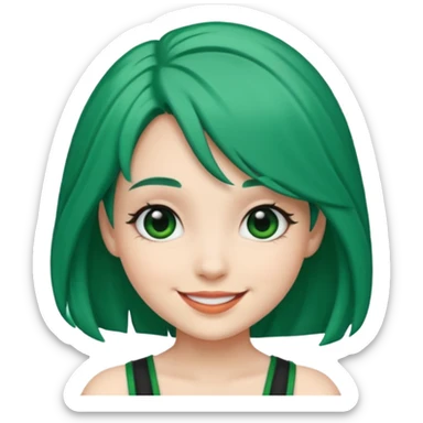 Emoji girl Emerald green hair, fair skin, and eye black  sticker