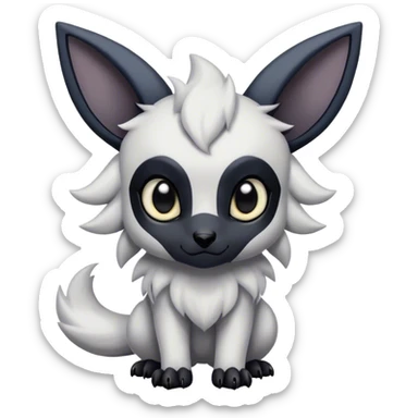 Absol-Umbreon, long thick black ears, black Scapha, black long tail, black eyes, white fur, black claws, cute big eyes, adorable sticker