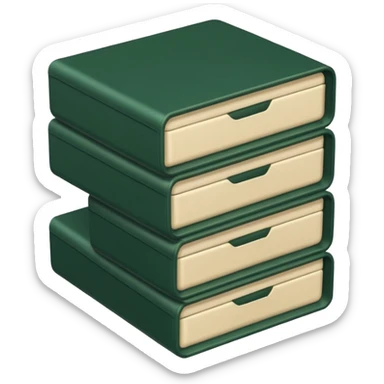 dark green open case with light beige bills sticker