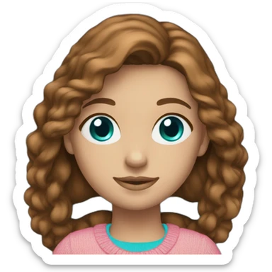 She is a girl with blue eyes. Brown hair. Favorite colors are turquoise and pink. Clothes jeans and blue sweater. sticker