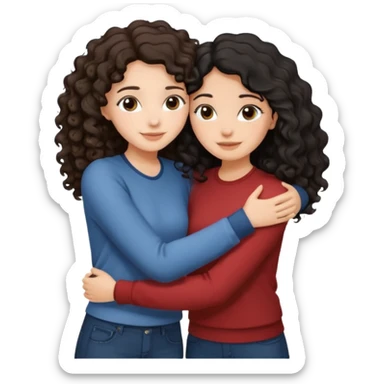 duas meninas lindas uma de cabelo encaracolado e preto e a outra de cabelo castanho ondulado, a darem um abraço de amizade sticker