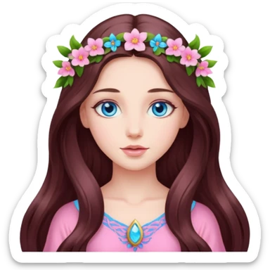 Spring pink goddess long brunette hair blue eyes sticker