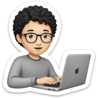 A young boy DEVELOPER WITH A laptop, black curly short hair, wearing glasses, a thin goatee, his skin is asian

Add the word "PIF" floating around home sticker