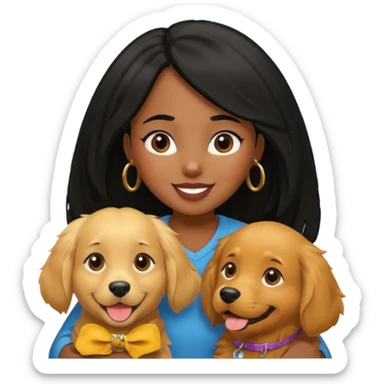 Black girl with black hair and golden retriever  sticker