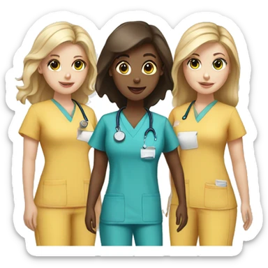 Three white girls one brunette two blonde in scrubs  sticker