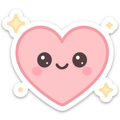 cute heart with sparkles, kawaii style, soft, cheerful, simple sticker