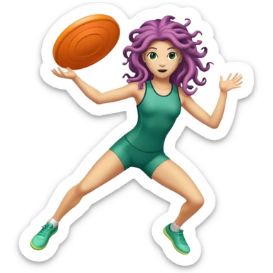 medusa, wearing an athletic outfit, throwing a frisbee sticker