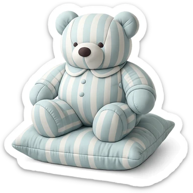 teddy bear in striped pajamas sitting on a pillow, cushion style sticker