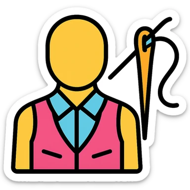 tailor sewing with needle and thread icon, colored with black outlines sticker