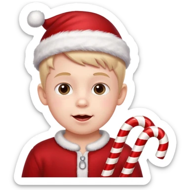 Little boy with candy canes celebrating Christmas sticker