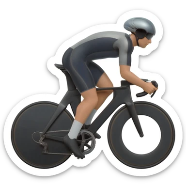 A man with a time trial bicycle in an aero racing position sticker