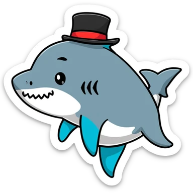 shark with a top hat, cartoon sticker sticker