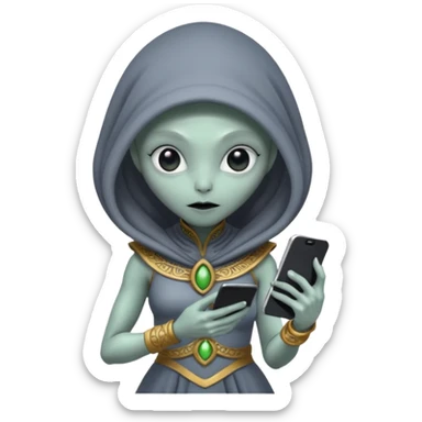 alien with persion crawl custome dress and smartphone sticker