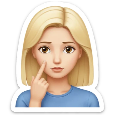 blond woman with a finger touching head to show she is thinking sticker