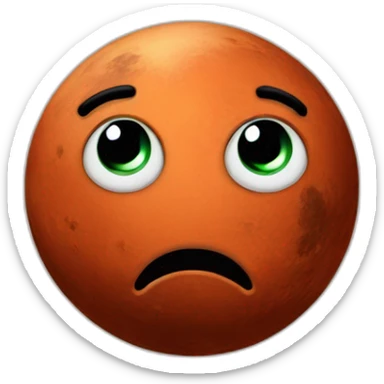 planet Mars with a cartoon pensive face sticker