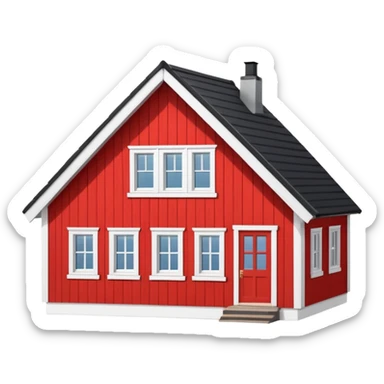 traditional Norwegian house with red wooden walls, white window frames, steep roof, simple and expressive, emoji style sticker