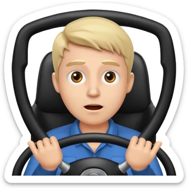 driver with simple face at steering wheel, surprised expression sticker