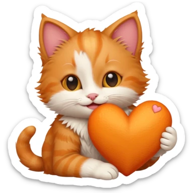 The ginger kitten is hugging a heart, very happy and smiling. sticker