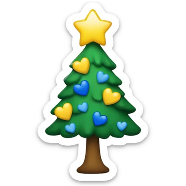 Christmas tree with yellow and blue hearts sticker
