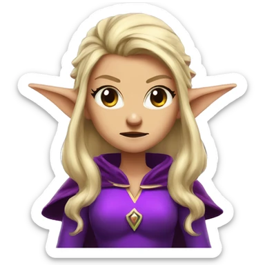 mad angry angry sad Noble female Elf with Elf ears and blonde hair and purple robes sticker