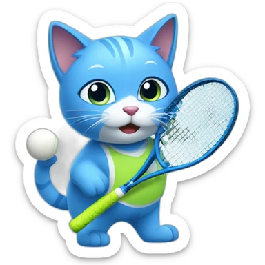 Lovely blue cat playing tennis sticker
