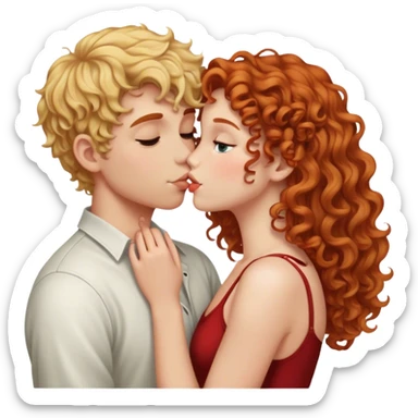 Blonde girl kissing redhead boy who has curly hair the blonde girl is straight hair sticker